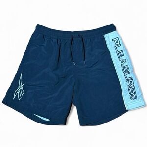 Reebok x Pleasures Colab Black & White Swim Trunk Streetwear Sports Shorts Small